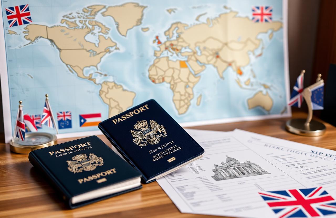 International mortgage documentation including passport, visa, and financial documents