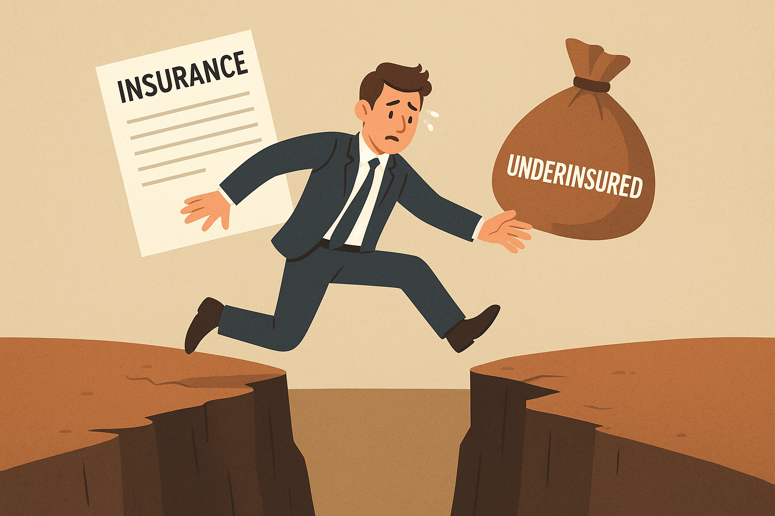 Businessman navigating the underinsurance gap with insurance documents